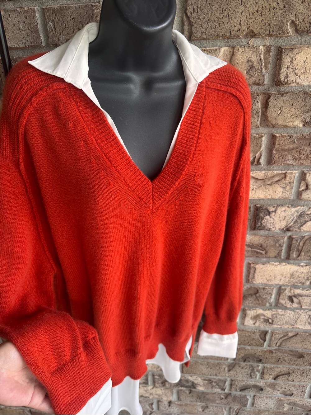 Brochu Walker The Looker Layered V Neck Wool Cashmere Sweater Red M - Picture 7 of 12